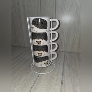 DEI Stackable Hedgehog Coffee Mugs With Stand Cute Animal Set Of 4